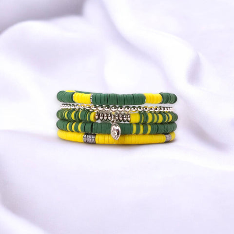Green and Yellow Game Day Bracelet Stack