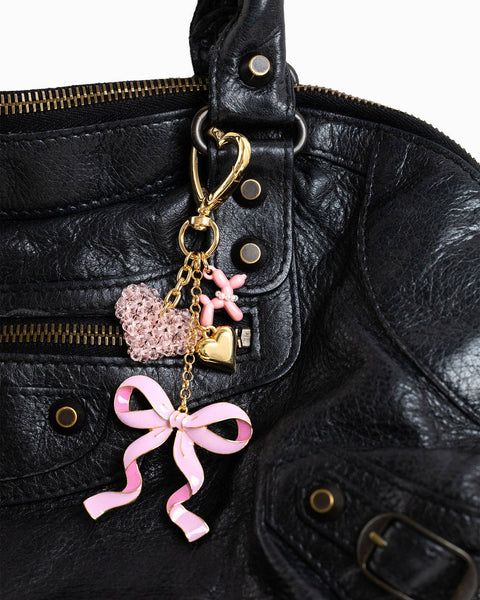 Sweet Bow with Beaded Heart Bag Charm