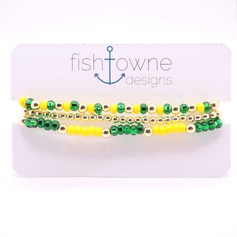 Green and Yellow Hematite Game Day Bracelet Stack