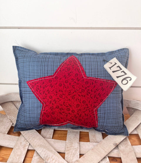 4th of July Star Primitive Farmhouse Pillow | Red Floral