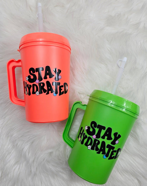 'Stay Hydrated' Retro Floral Smile Mega Trucker Mug 34oz