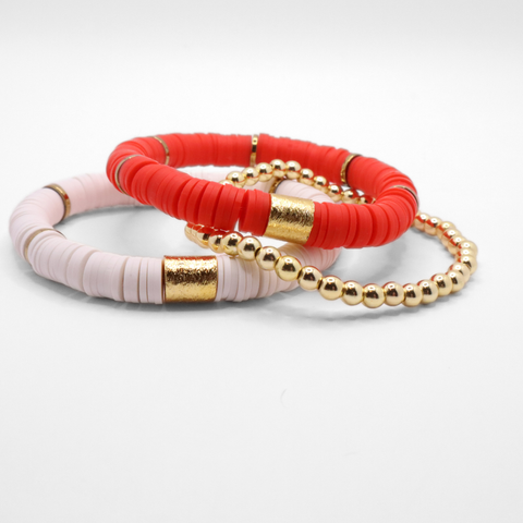 Red and White Game Day Bracelet Stack
