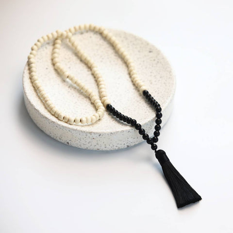 Boho Wood Bead, Tassel Necklace