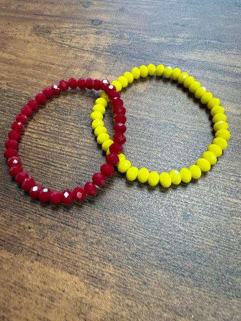 Kansas City Shiny Faceted Red and Yellow Beaded Bracelet- Set of 2!