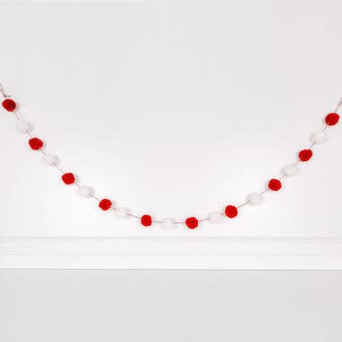 5' pom pom garland white/red