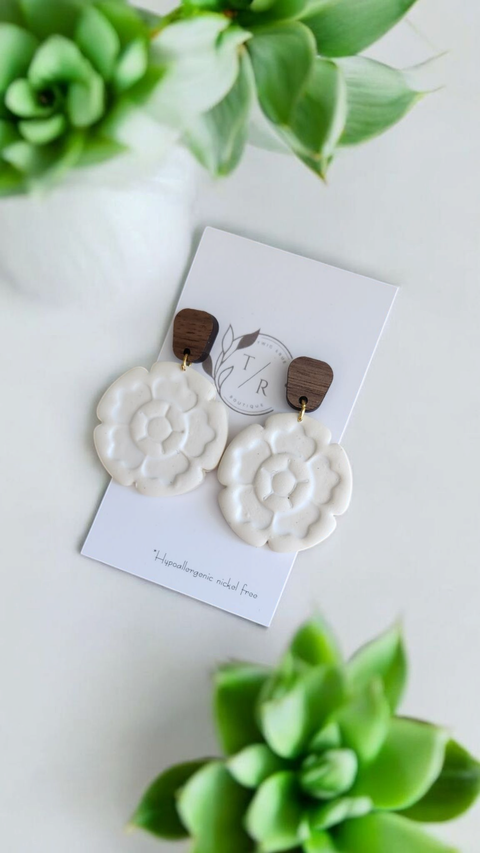 Taylor|  Floral clay and wood dangles