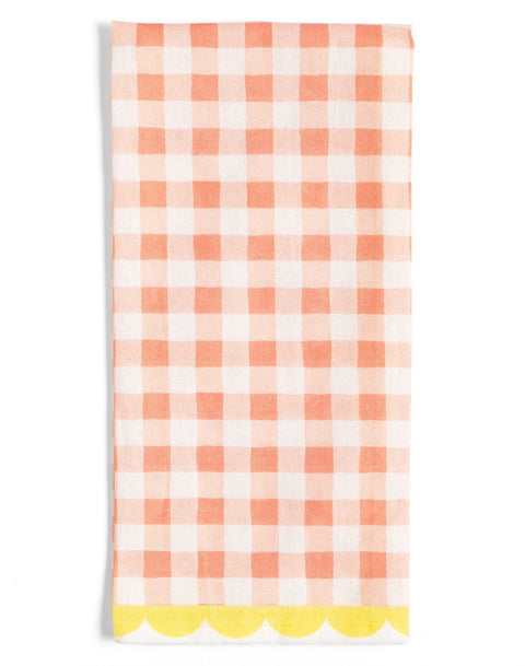 Peach Gingham Scalloped Tea Towel