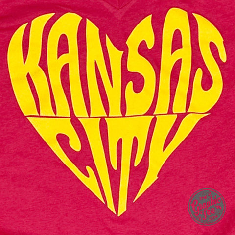 Kansas City Heart Red V Neck Unisex Short Sleeve Tee