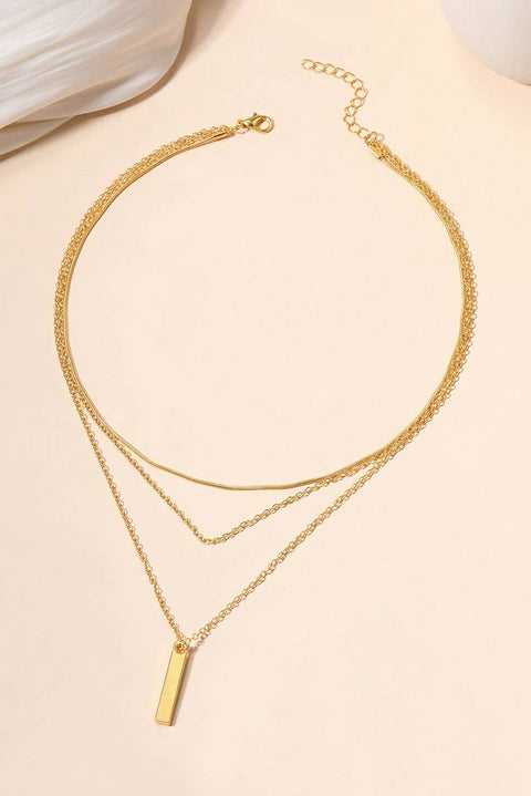 Bar Pendant Layered Adjustable Chain Necklace