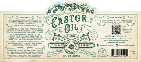 Roots And Leaves - Organic Cold Pressed Hexane Free Castor Oil