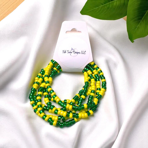 Green and Yellow Game Day Seed Bead Bracelet Stack