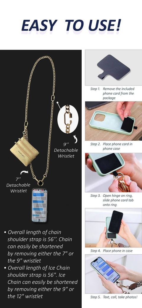 Clip & Go Chain Crossbody Phone Carrier with Zippered Pouch