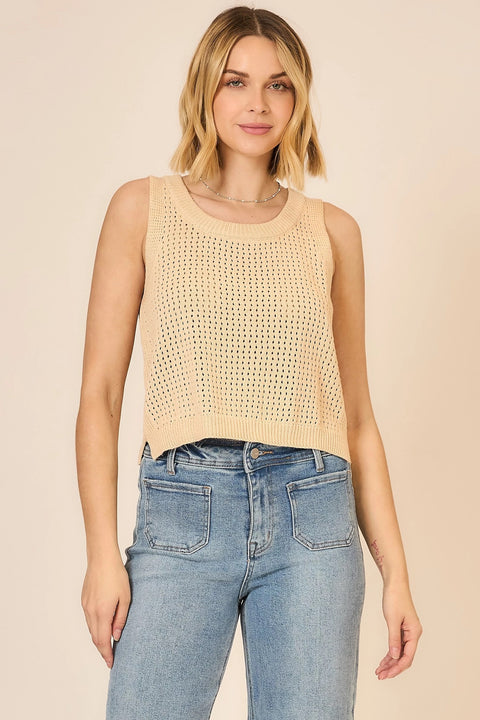 Open Knit Cotton Sleeveless Top