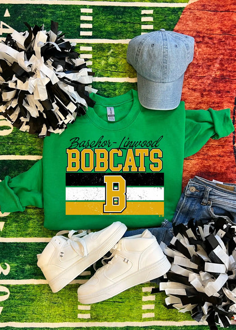 Distressed Basehor-Linwood Bobcats Stripes Spirit Sweatshirt
