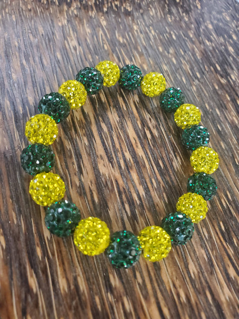 Bobcat Green and Yellow Stretchy Bling Bracelet