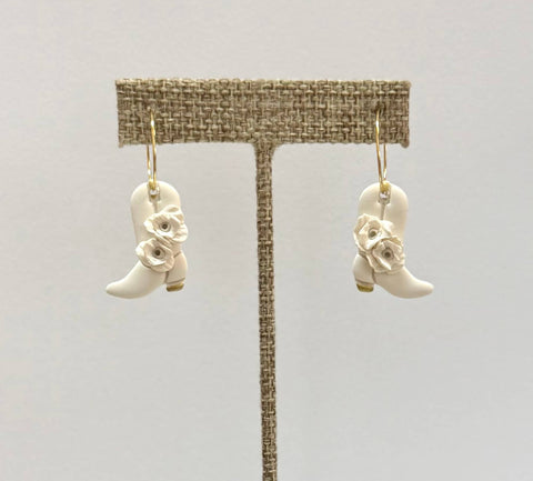 Cowgirl Black Floral Boot Hoop Earrings
