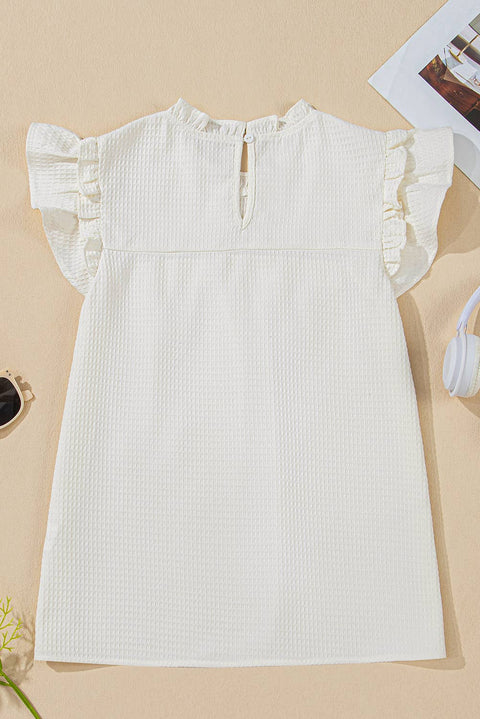 Solid Color Ruffle Trim Waffle Knit Blouse