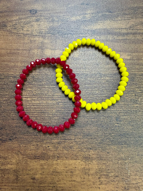 Kansas City Shiny Faceted Red and Yellow Beaded Bracelet- Set of 2!