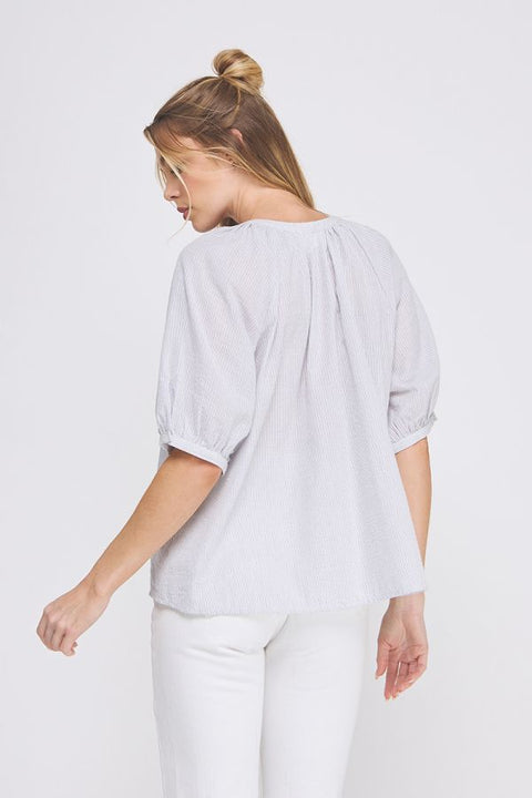 Stripe Seersucker Elbow Blouse