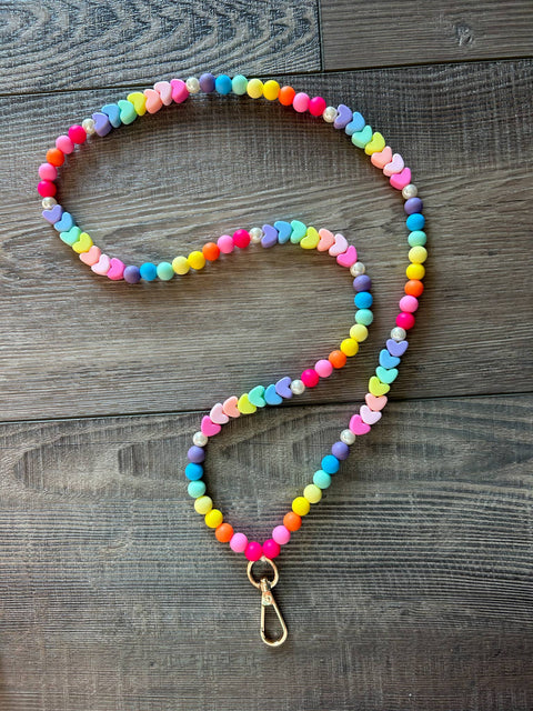 Colorful Beaded Teacher Lanyard with Hearts