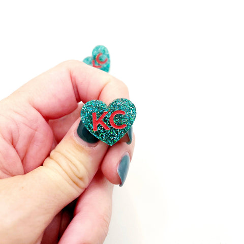 Kansas City KC Heart Stud Earrings - Aqua and Red