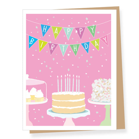 Pink Cake Birthday Bunting Birthday Greeting Card
