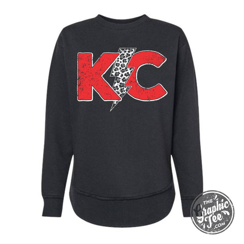 KC Lightning Bolt Black Curved Hem Women's Fleece Sweatshirt