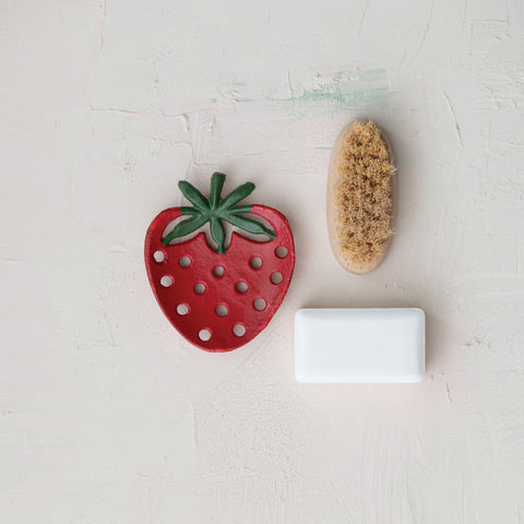 Cast Iron Strawberry Shaped Soap Dish, Red & Green