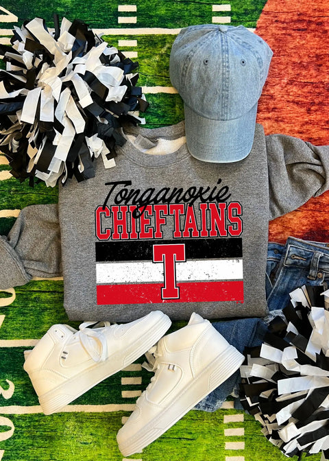 Distressed Tonganoxie Chieftains Stripes Spirit Sweatshirt